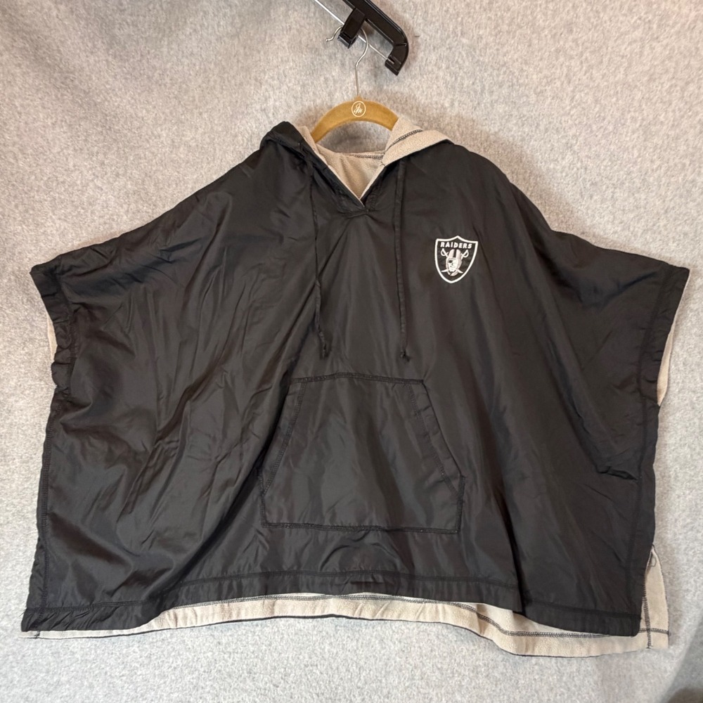 VTG NFL For Her Raiders Reversible Hooded Poncho Wind Breaker Women OS NFl *flaw